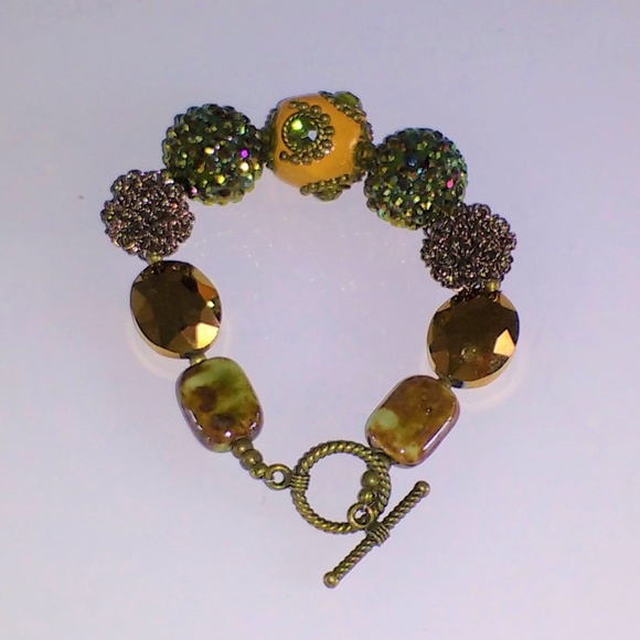 Unknown Jewelry - bracelet-mustard yellow/copper/green/brown beaded